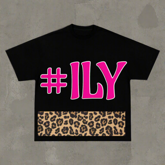 "ILY" leopard print tee